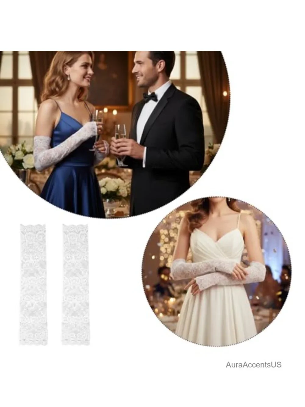 Fingerless Long Lace Gloves Elbow Length Floral Lace Arm Sleeves for Weddings